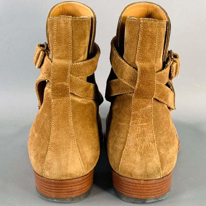 SAINT LAURENT Size 8 Hedi Strap Tan Suede Harness Boots