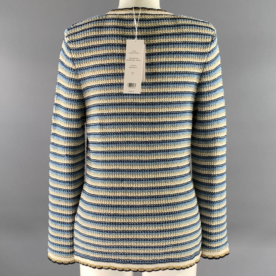 VERONICA BEARD Size S Blue White Gold Stripe Cotton Polyamide Cardigan
