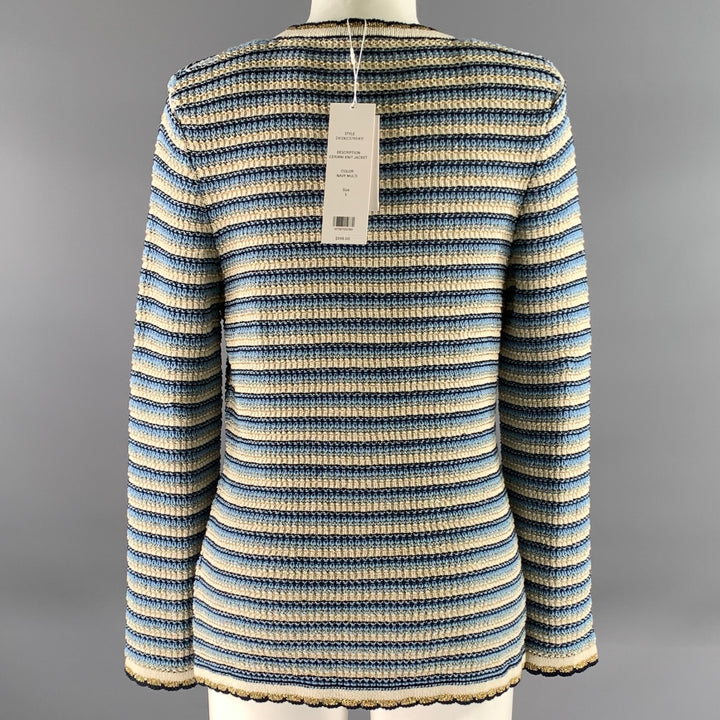 VERONICA BEARD Size S Blue White Gold Stripe Cotton Polyamide Cardigan