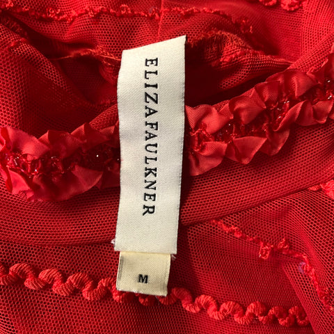 ELIZA FAULKNER Size M Red Stripe Sheer Dress Top