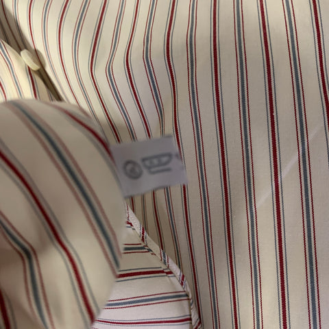 BRIONI Size XL Cream Red & Grey Stripe Cotton Button Up Long Sleeve Shirt