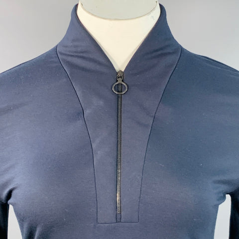 AKRIS PUNTO Size 14 Navy Modal Blend Collarless 1/4 Zip Pullover