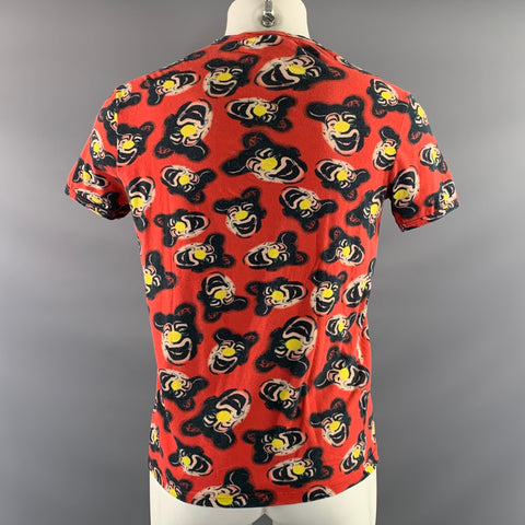 JOHN GALLIANO Size S Red Multi Color Graphic Cotton Blend Crew Neck T Shirt