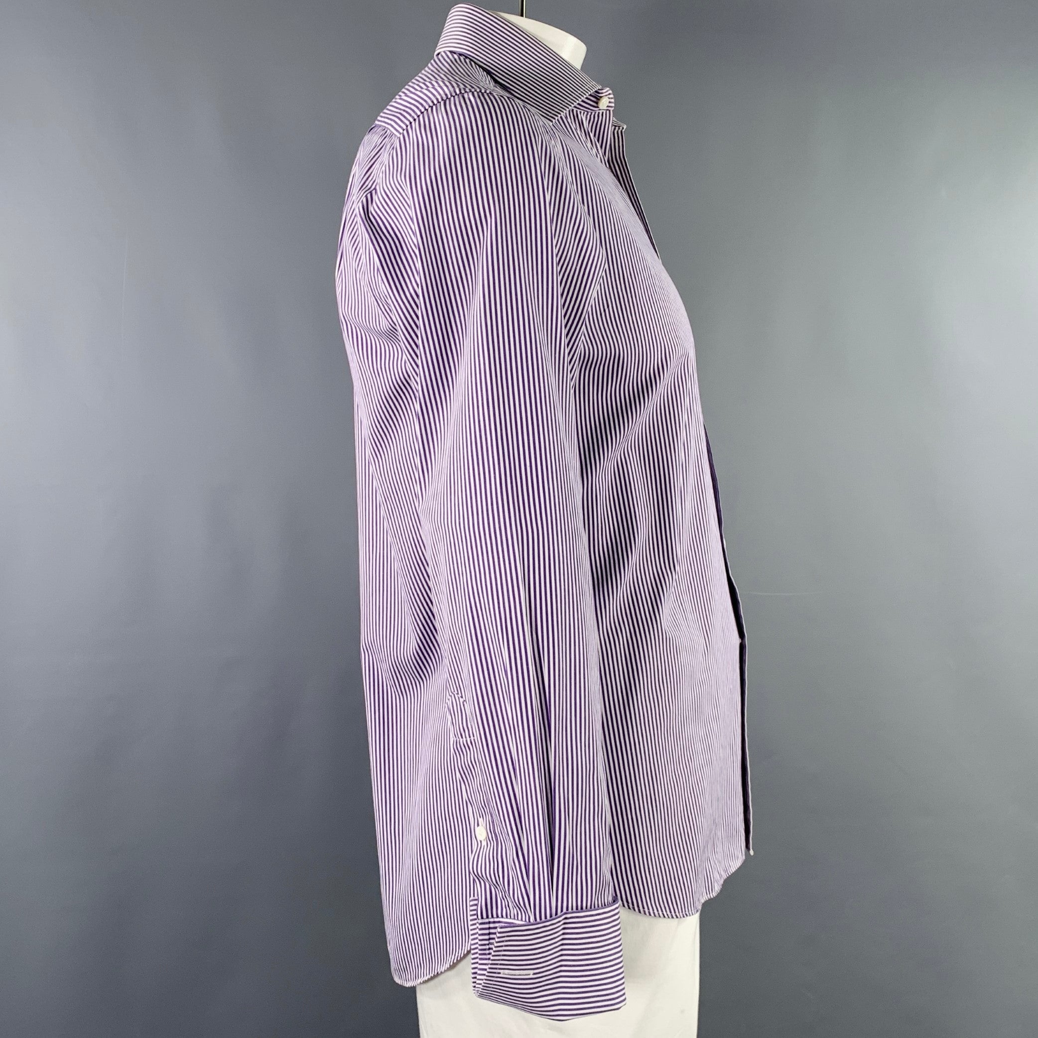 Canali Long Sleeve Button Up Dress Shirt Striped Purple Size hot 17