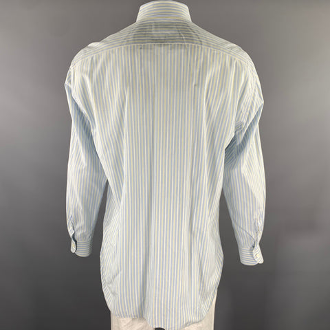 BERGDORF GOODMAN Size XL Blue Yellow Stripe Cotton Long Sleeve Shirt