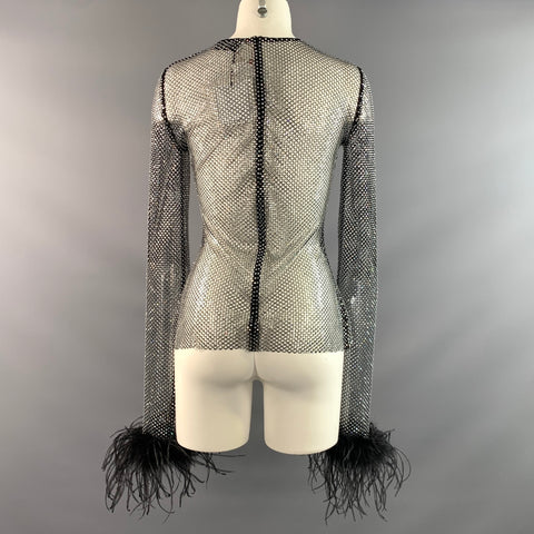 GIUSEPPE DI MORABITO Size S Black Silver Polyamide See Through Dress Top