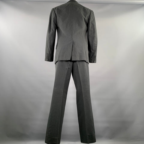DRIES VAN NOTEN Size 40 Black Grey Pinstripe Linen Blend Suit