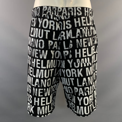 HELMUT LANG SS2020 Size XXL Black White 119376 Logo Cotton T Shirt & Shorts Set