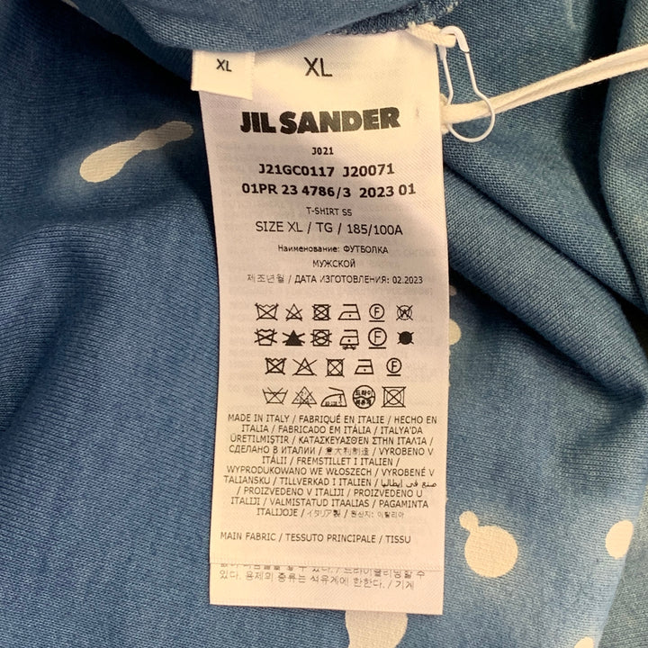 JIL SANDER Size XL City Lights Blue White Abstract Cotton Crew Neck T-shirt