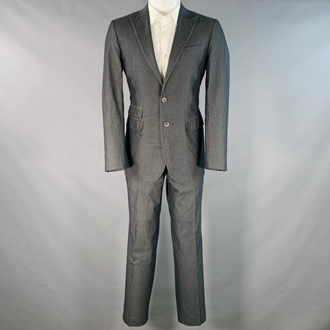 CORNELIANI Size 38 Grey Charcoal Herringbone Cotton Silk Peak Lapel Suit