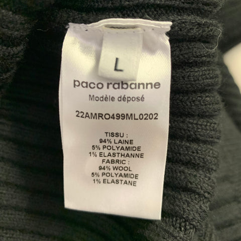 PACO RABANNE Size L Black Wool Blend Ribbed Turtleneck Dress