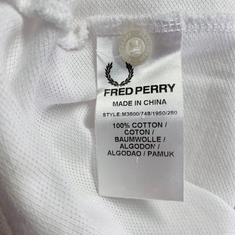 FRED PERRY Size S White Red Black Cotton Slim Fit Contrast Trim Polo
