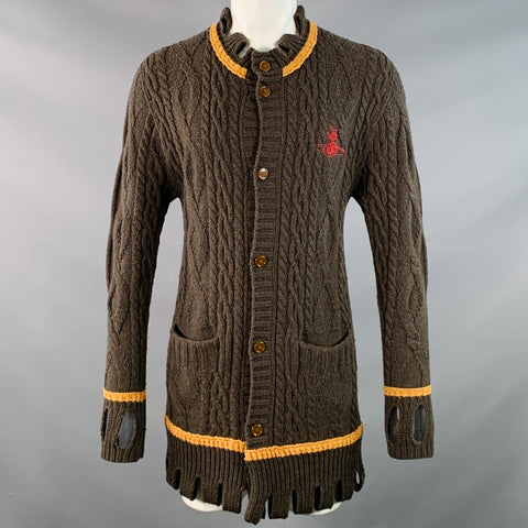 VIVIENNE WESTWOOD Size 36 Brown Tan Cable Knit Wool Cutout Long Cardigan