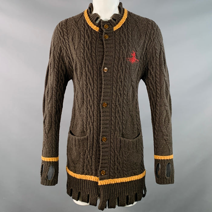 VIVIENNE WESTWOOD Size 36 Brown Tan Cable Knit Wool Cutout Long Cardigan