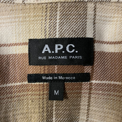 APC Size M Brown Beige Plaid Cotton Linen Button Up Long Sleeve Shirt