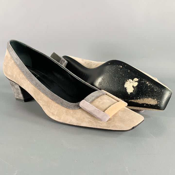 ROGER VIVIER Size 10 Grey Taupe Suede Kitten Heel Pumps