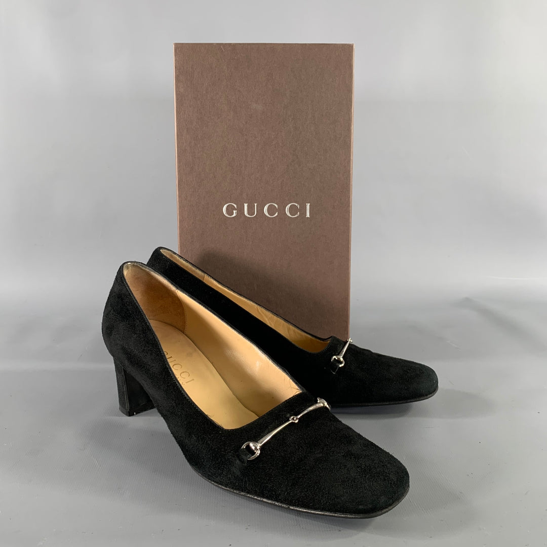 GUCCI Size 7 Black Suede Square Toe Pumps