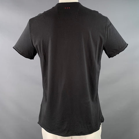 JOHN VARVATOS Size L Black Cream Red Embroidery Cotton Skull Rose Short Sleeve T-shirt