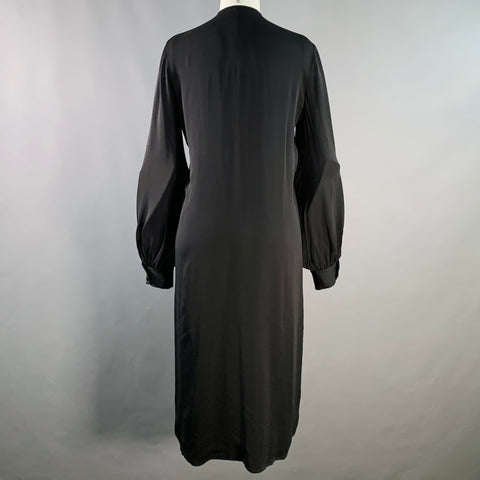 DSQUARED2 Size 8 Black Gold Silk Beaded Collarless Shirt Dress