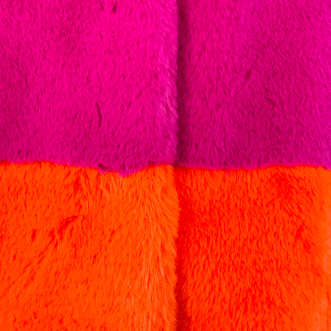 STAND STUDIO Size M Maribel Magenta Orange Color Block Faux Fur Coat