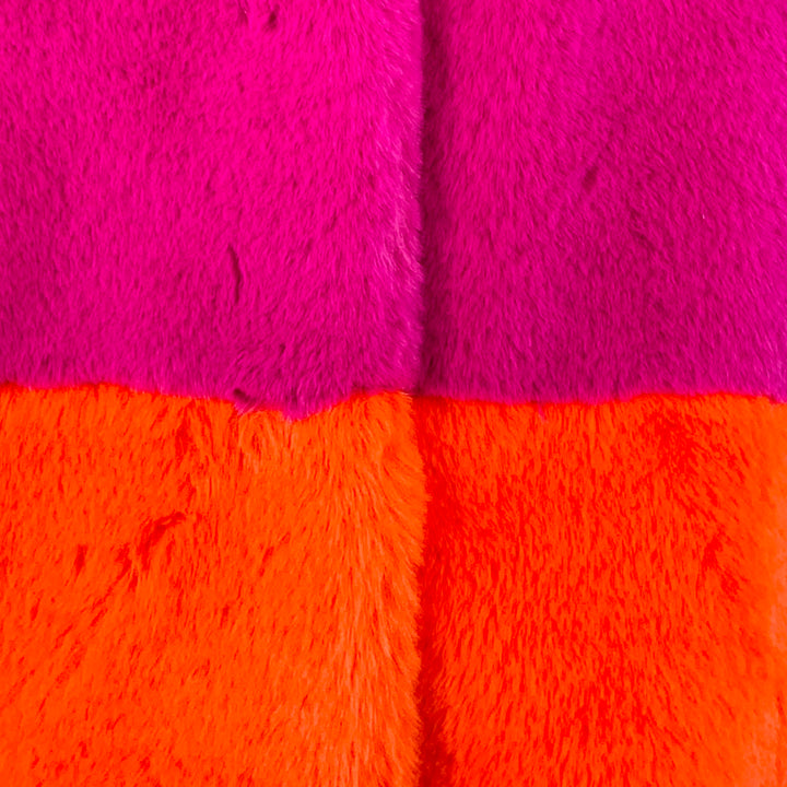 STAND STUDIO Size M Maribel Magenta Orange Color Block Faux Fur Coat