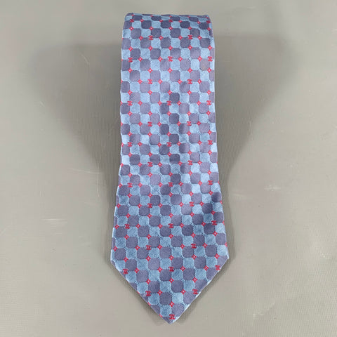 CHANEL Blue Red Squares CC Monogram Silk Tie