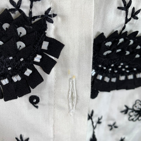 BACCA DA SILVA Size S White Black Embroidered Shirt