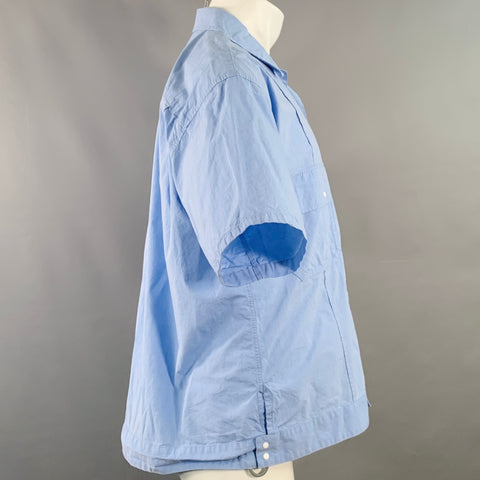F/CE Size S Blue Cotton Blend Two Pockets Snaps Oversized Short Sleeve Shirt