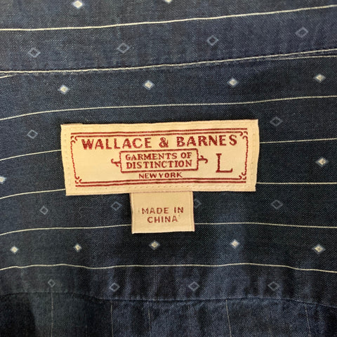 WALLACE & BARNES Size L Navy Mixed Patterns Cotton Lightweight Long Sleeve Shirt