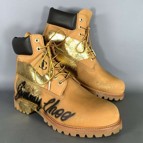 JIMMY CHOO Size 10 Tan Gold Metallic Leather Lace Up Boots