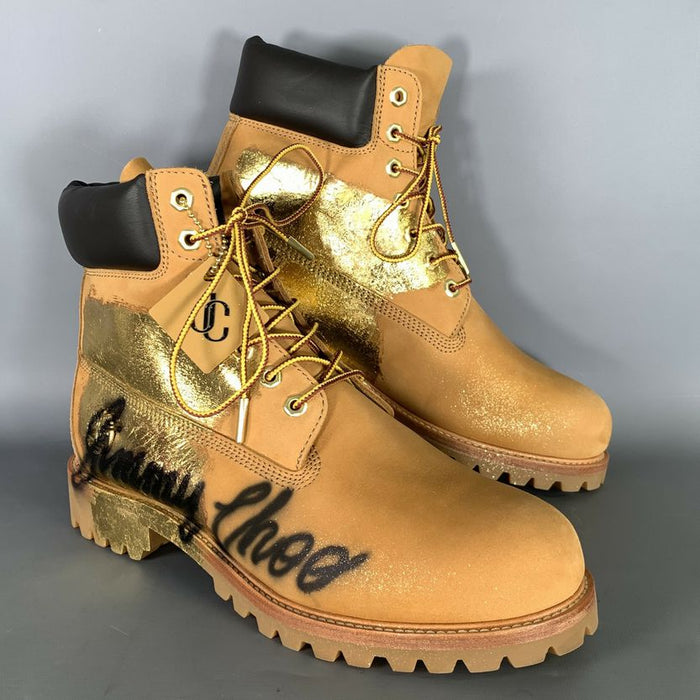 JIMMY CHOO Size 10 Tan Gold Metallic Leather Lace Up Boots
