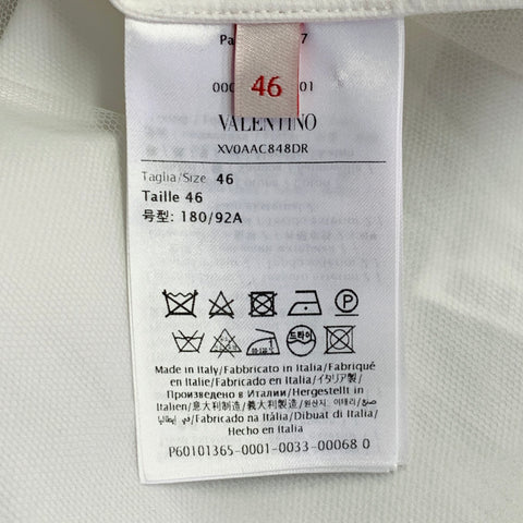 VALENTINO Taille M Chemise Manches Courtes En Dentelle De Coton Et Soie Avec Patte De Boutonnage Cachée Blanche