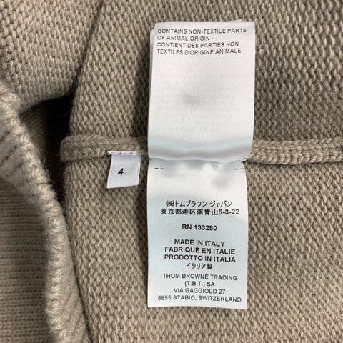 THOM BROWNE Size XL Oatmeal White Stripe Wool Knit Crew-Neck Sweater
