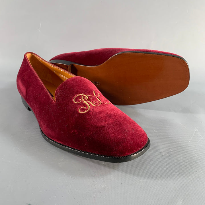 RALPH LAUREN Size 9.5 Burgundy Velvet Monogram Slip On Flats