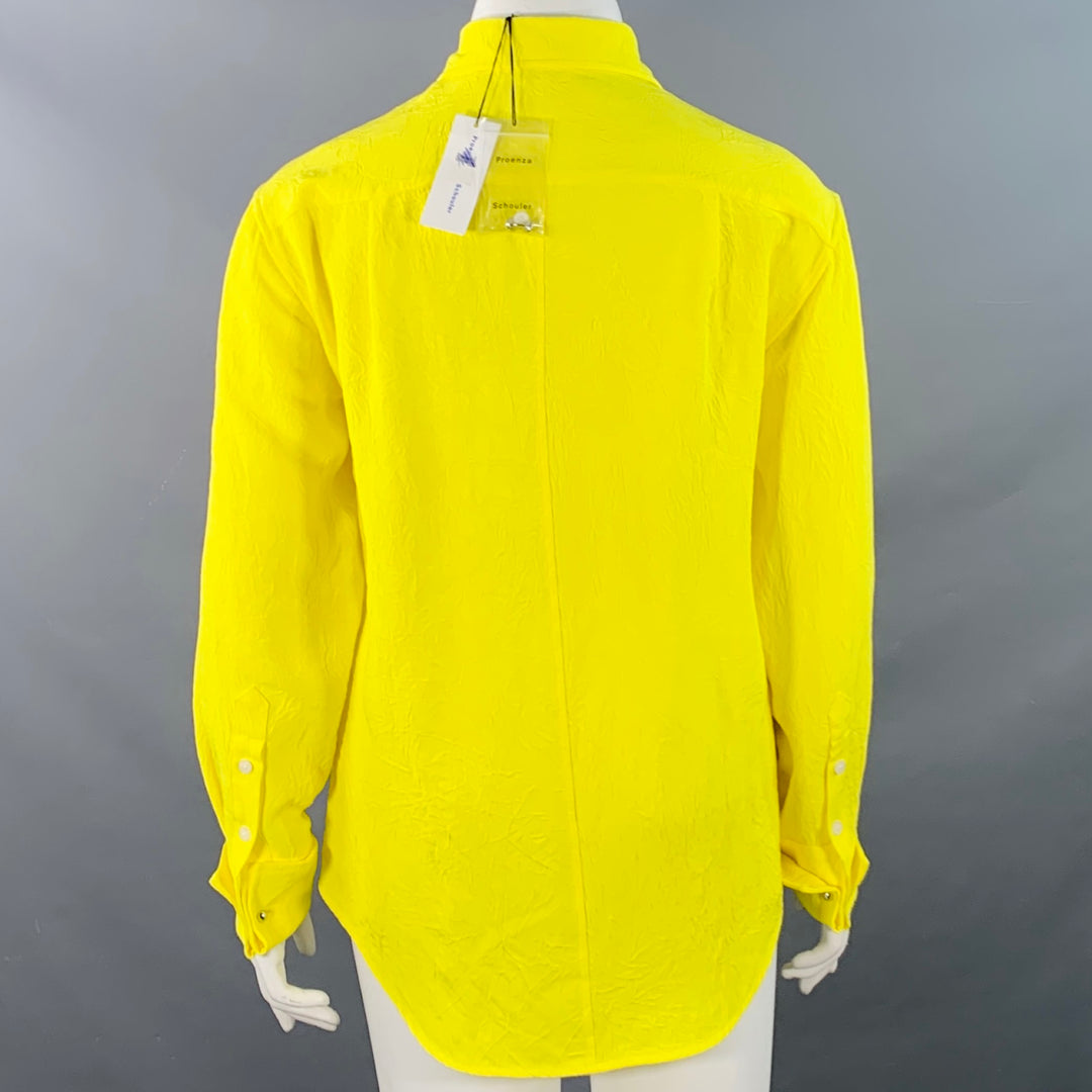 PROENZA SCHOULER Size L Neon Yellow Wrinkled Acetate Hidden Placket Long Sleeve Shirt
