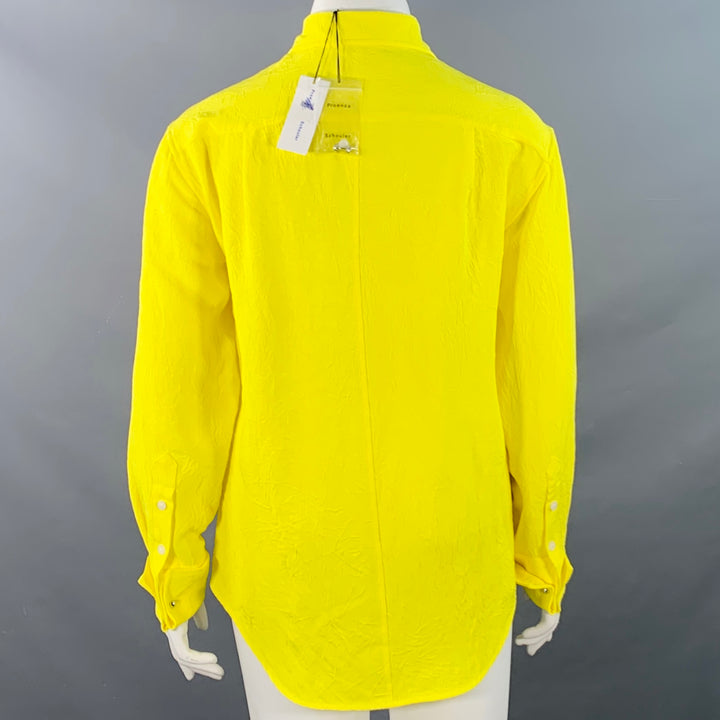 PROENZA SCHOULER Size L Neon Yellow Wrinkled Acetate Hidden Placket Long Sleeve Shirt