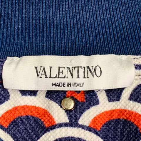 VALENTINO Size M Navy Orange White Fishscale Logo Cotton Pique Buttoned Polo