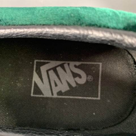 VANS Size 9.5 Green Black Velvet Slip On Loafers