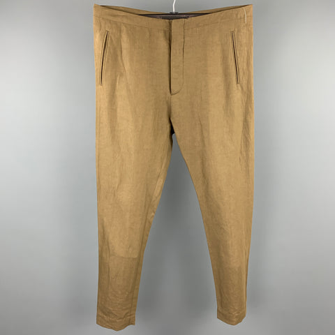 ARJE Size L Olive Cotton / Linen Button Fly Dress Pants