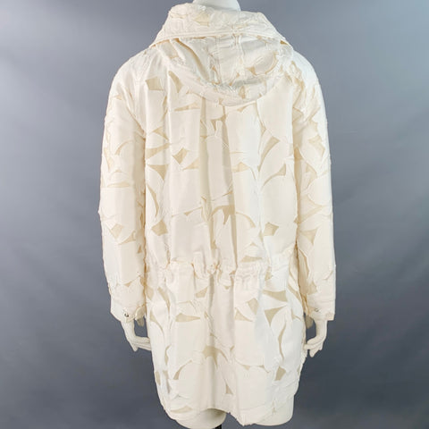 MONCLER Size L Off White Cotton Silk Cut Out Parka Jacket