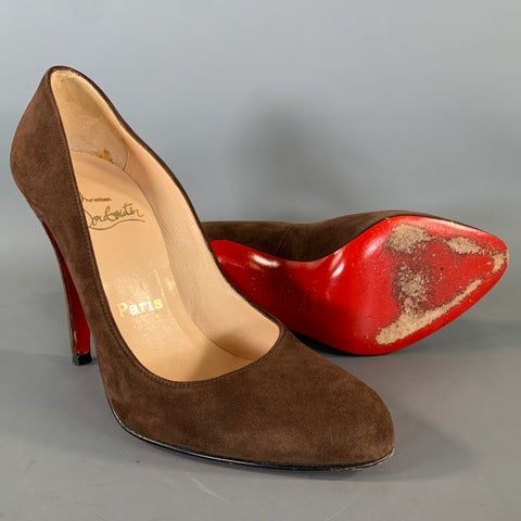 CHRISTIAN LOUBOUTIN Size 6.5 Brown Red Leather Suede Almond Toe Pumps
