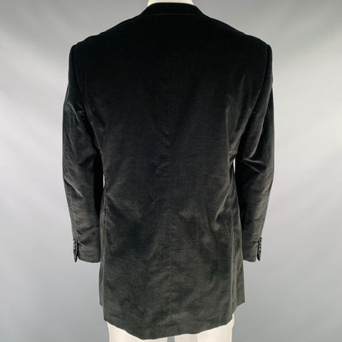OXXFORD CLOTHES Size 44 Black Gold Dots Velvet Single Button Sport Coat
