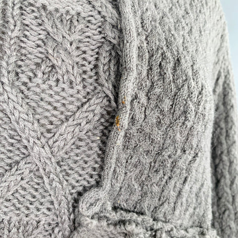 RUNDHOLZ Size M Grey Wool Cable Knit Distressed Asymmetrical Sweater