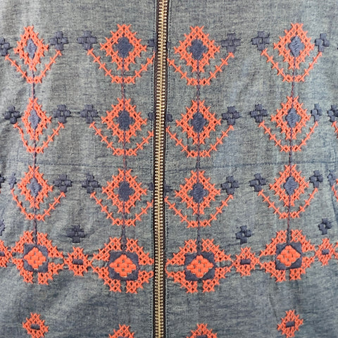 YMC Size L Blue Red Embroidery Cotton Zip Up Jacket