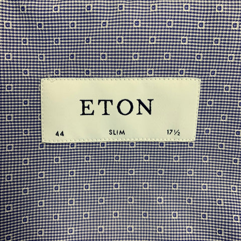 ETON Talla 44 Camisa de manga larga con cuello extendido y corte entallado de algodón con cabeza de clavo azul y blanco