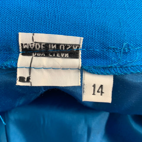 VINTAGE Size 10 Blue Turquoise Pleated Back Zipper Pencil Skirt