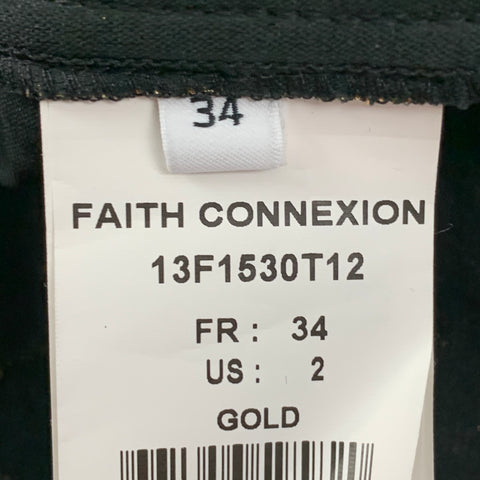FAITH CONNEXION Size 2 Gold Black Polyester Blend Jacquard Tapered Dress Pants