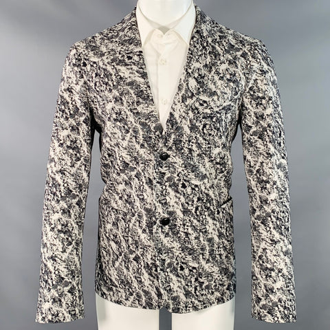 CORRIDOR Size 40 Black White Marbled Cotton Notch Lapel Sport Coat