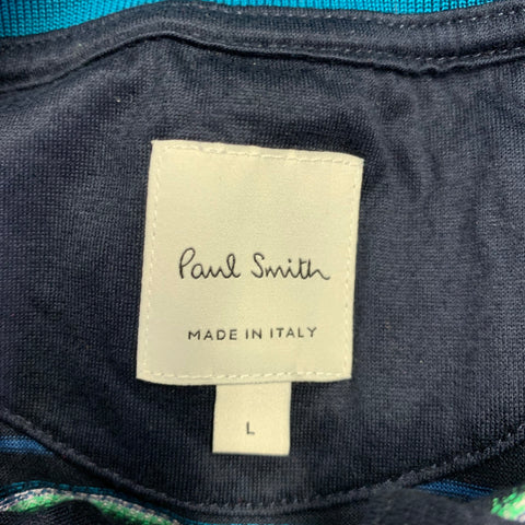PAUL SMITH Size L Black Multi Color Stripe Cotton Contrast Trim Polo