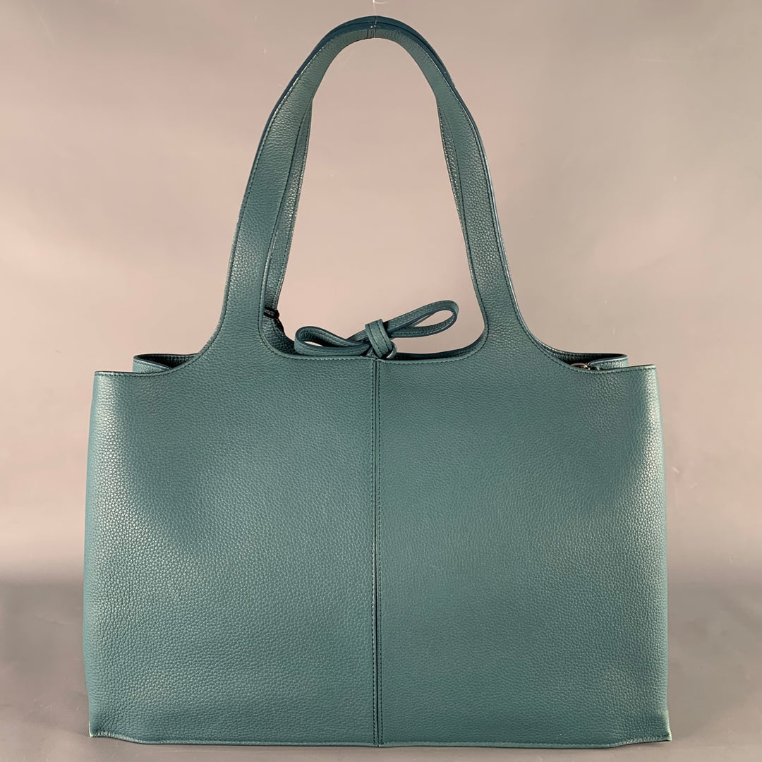 CELINE Blue Pebble Grain Leather Medium Trifold Tote Handbag